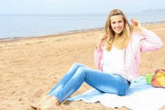 Young Woman On The Beach Royalty Free Stock Photography
