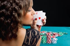 Young woman with poker cards stock photography Young woman with poker cards stock photography
