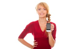 Young Woman Showing A Smartphone Royalty Free Stock Image