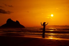 Young woman silhouette on the beach in summer royalty free stock images Young woman silhouette on the beach in summer royalty free stock images