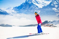 Young woman skiing in the mountains. royalty free stock photography Young woman skiing in the mountains. royalty free stock photography