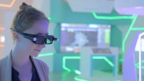 Young Woman Using 3d Augmented Reality Glasses Stock Images