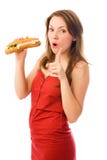 Young Woman With A Hot Dog Stock Photos