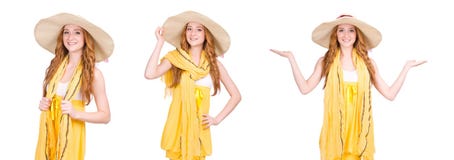The young woman in yellow summer dress isolated on white Royalty Free Stock Image The young woman in yellow summer dress isolated on white Royalty Free Stock Image