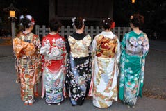 Young women in kimono dress