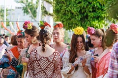 Young women wearing traditional flamenco dress at the April Fair Seville Stock Photography Young women wearing traditional flamenco dress at the April Fair Seville Stock Photography