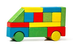Zabawkarski autobus, multicolor samochodowi drewniani bloki, transport zdjęcie royalty free Zabawkarski autobus, multicolor samochodowi drewniani bloki, transport zdjęcie royalty free