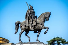 Zabytek Skanderbeg w Tirana zdjęcia royalty free Zabytek Skanderbeg w Tirana zdjęcia royalty free