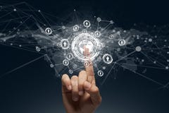Zakenman wat betreft een globale verbinding royalty-vrije stock afbeeldingen Zakenman wat betreft een globale verbinding royalty-vrije stock afbeeldingen
