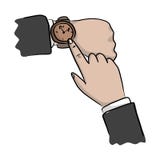 Zakończenie ręka wskazuje zegarek na jego nadgarstku wektorze biznesmen ilustracji Zakończenie ręka wskazuje zegarek na jego nadgarstku wektorze biznesmen ilustracji