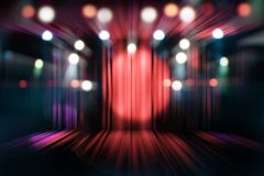 Zamazana teatr scena z czerwonymi zasłonami i światłami reflektorów zdjęcie royalty free Zamazana teatr scena z czerwonymi zasłonami i światłami reflektorów zdjęcie royalty free
