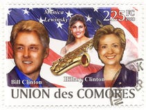 Zegel met Bill Clinton en vrouw Hillary stock foto Zegel met Bill Clinton en vrouw Hillary stock foto