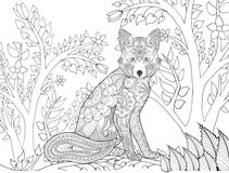 Zentangle estilizou a raposa na floresta da fantasia ilustração stock Zentangle estilizou a raposa na floresta da fantasia ilustração stock