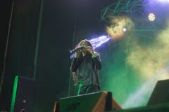 Zhytomyr, Ucrânia - 2 de setembro de 2016: O vencedor de ESC Ruslana 2004 no concerto em Zhytomyr, Ucrânia foto de stock royalty free Zhytomyr, Ucrânia - 2 de setembro de 2016: O vencedor de ESC Ruslana 2004 no concerto em Zhytomyr, Ucrânia foto de stock royalty free