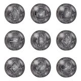 Zilveren geplaatste cryptocurrencymuntstukken Stock Afbeeldingen Zilveren geplaatste cryptocurrencymuntstukken Stock Afbeeldingen