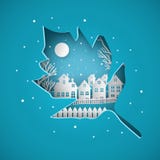 Zimy wsi krajobrazu miasta Śnieżna Miastowa wioska z księżyc w pełni ilustracji Zimy wsi krajobrazu miasta Śnieżna Miastowa wioska z księżyc w pełni ilustracji