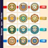 Zodiac signs theme. Set of mandala zodiac signs. Hand drawn tribal mandala horoscope symbol. vector illustration Zodiac signs theme. Set of mandala zodiac signs. Hand drawn tribal mandala horoscope symbol. vector illustration