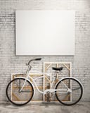Zombe acima do cartaz no interior do sótão com bicicleta, fundo ilustração stock Zombe acima do cartaz no interior do sótão com bicicleta, fundo ilustração stock