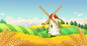 Zone de blé Horizontal de moulin à vent Fond de vecteur illustration de vecteur Zone de blé Horizontal de moulin à vent Fond de vecteur illustration de vecteur
