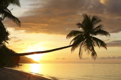 Zonsondergang op het strand van het paradijseiland stock afbeelding Zonsondergang op het strand van het paradijseiland stock afbeelding