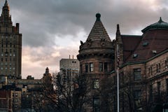 Zonsondergangmening van Amerikaans Museum van Biologie in het Upper West Side van het Central Parkwesten royalty-vrije stock fotografie Zonsondergangmening van Amerikaans Museum van Biologie in het Upper West Side van het Central Parkwesten royalty-vrije stock fotografie