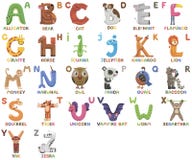 Zoo alphabet. Animal alphabet. Letters from A to Z. Cartoon cute animals isolated on white background