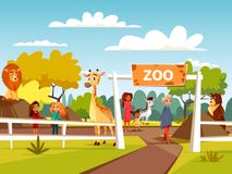 Zoo kreskówki wektorowa ilustracja lub migdalić zoo z zwierzętami i gościami rodzina i dzieci Obrazy Royalty Free Zoo kreskówki wektorowa ilustracja lub migdalić zoo z zwierzętami i gościami rodzina i dzieci Obrazy Royalty Free