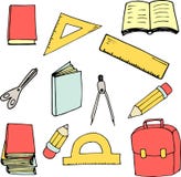 Zurück zu Schulelementen in der Karikaturart Groß für Druck, Kartendesign, Gewebe oder Tapete stock abbildung Zurück zu Schulelementen in der Karikaturart Groß für Druck, Kartendesign, Gewebe oder Tapete stock abbildung