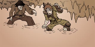 Zwei Charaktere in der Geheimnishöhle lizenzfreie abbildung Zwei Charaktere in der Geheimnishöhle lizenzfreie abbildung