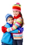 Zwei Kinder in der Winterkleidung stockfotografie Zwei Kinder in der Winterkleidung stockfotografie