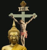 Zwei Religionen - Buddha und Jesus Christ lizenzfreie stockfotos Zwei Religionen - Buddha und Jesus Christ lizenzfreie stockfotos