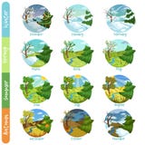 Zwölf Monate des Jahrsatzes, Natur-Landschaftswinter mit vier Jahreszeiten, Frühling, Sommer, Herbstvektorillustrationen stock abbildung Zwölf Monate des Jahrsatzes, Natur-Landschaftswinter mit vier Jahreszeiten, Frühling, Sommer, Herbstvektorillustrationen stock abbildung