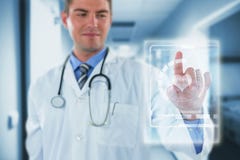 Złożony wizerunek doktorski macanie cyfrowy ekran 3d Zdjęcie Stock Złożony wizerunek doktorski macanie cyfrowy ekran 3d Zdjęcie Stock