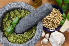 ¡Fabricación de Pesto! fotografía de archivo libre de regalías ¡Fabricación de Pesto! fotografía de archivo libre de regalías