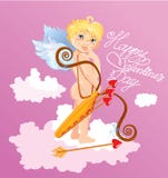 Ángel lindo con las flechas y arco que se coloca en la nube. stock de ilustración Ángel lindo con las flechas y arco que se coloca en la nube. stock de ilustración