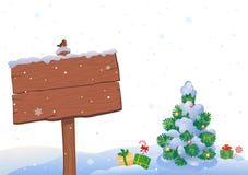 Árbol de navidad y poste indicador stock de ilustración Árbol de navidad y poste indicador stock de ilustración