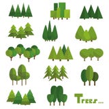 Árvores isoladas no fundo branco Grupo bonito de árvores do verde do vetor no grupo ilustração stock Árvores isoladas no fundo branco Grupo bonito de árvores do verde do vetor no grupo ilustração stock