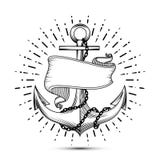Âncora do vintage com ilustração do vetor da tatuagem do marinheiro do esboço da fita Fotografia de Stock Âncora do vintage com ilustração do vetor da tatuagem do marinheiro do esboço da fita Fotografia de Stock
