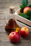 Äppelcidervinäger och nytt rött äpple royaltyfria foton Äppelcidervinäger och nytt rött äpple royaltyfria foton