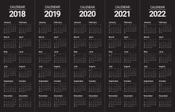 År 2018 calendar 2019 2020 2021 2022 vektorn royaltyfri illustrationer År 2018 calendar 2019 2020 2021 2022 vektorn royaltyfri illustrationer