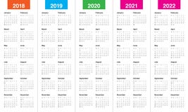 År 2018 calendar 2019 2020 2021 2022 vektorn royaltyfri illustrationer År 2018 calendar 2019 2020 2021 2022 vektorn royaltyfri illustrationer