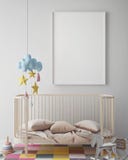 Åtlöje upp affischram i hipsterrum, inre bakgrund för scandinavian stil, 3D framför royaltyfri illustrationer Åtlöje upp affischram i hipsterrum, inre bakgrund för scandinavian stil, 3D framför royaltyfri illustrationer