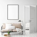 Åtlöje upp affischram i inre bakgrund för hipster, scandinavian stil royaltyfria bilder Åtlöje upp affischram i inre bakgrund för hipster, scandinavian stil royaltyfria bilder