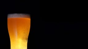 Środka strzału strumień świeży zimnego piwa napoju dolewanie w pełnego dużego szklanego slowmo zbiory wideo Środka strzału strumień świeży zimnego piwa napoju dolewanie w pełnego dużego szklanego slowmo zbiory wideo