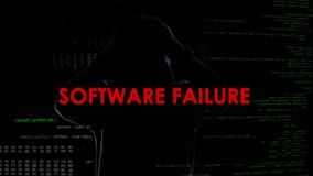 Échec de logiciel, tentative infructueuse d'entailler le serveur, criminel déçu photos stock Échec de logiciel, tentative infructueuse d'entailler le serveur, criminel déçu photos stock