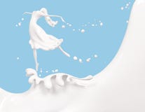 Éclaboussez le lait et la fille d'isolement sur le rendu bleu du fond 3d illustration stock Éclaboussez le lait et la fille d'isolement sur le rendu bleu du fond 3d illustration stock