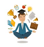 École, concept d'université Étudiant drôle s'asseyant dans la pose de lotus Illustration de vecteur Image libre de droits École, concept d'université Étudiant drôle s'asseyant dans la pose de lotus Illustration de vecteur Image libre de droits