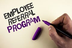 Écriture conceptuelle de main montrant le programme de référence des employés La présentation de photo d'affaires recommandent le image stock Écriture conceptuelle de main montrant le programme de référence des employés La présentation de photo d'affaires recommandent le image stock
