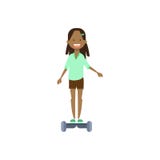 Électro scooter d'équitation africaine de jeune fille au-dessus du fond blanc caractère intégral de bande dessinée Style plat illustration libre de droits Électro scooter d'équitation africaine de jeune fille au-dessus du fond blanc caractère intégral de bande dessinée Style plat illustration libre de droits