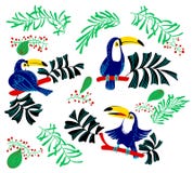 Éléments tropicaux de conception d'été Oiseaux et trop d'isolement de toucan illustration libre de droits Éléments tropicaux de conception d'été Oiseaux et trop d'isolement de toucan illustration libre de droits